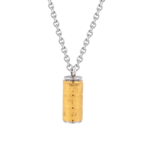Rotating stainless steel Buddhist pendant necklace with engraved Amitabha gold cylinder