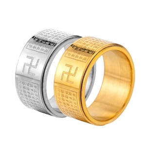 Anelli rotanti in acciaio inossidabile oro 18 carati e argento con scritture buddiste