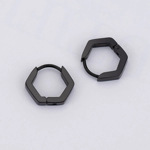 Minimalist black hexagon stud earrings in matte stainless steel for punk style