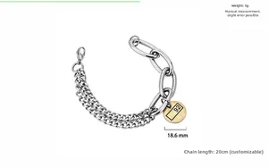 Détail du bracelet chaîne hip-hop avec plaque ronde, poids de 5g et longueur de 20cm