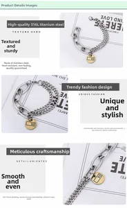 Gros plan d'un bracelet à maillons cubains en acier titane 316L avec pendentif rond numéro 92