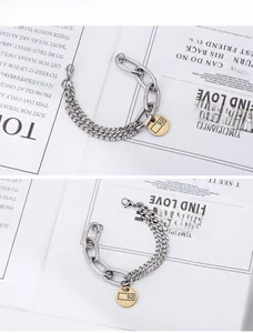 Détail d'un bracelet gourmette mixte avec maillons argentés et un médaillon doré
