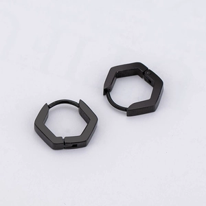 Punk black hexagonal geometry earrings in stainless steel for men and women