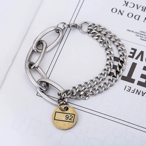 Bracelet chaîne cubaine en acier inoxydable avec pendentif pièce dorée numéro 26 hip hop