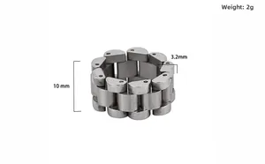 Detailed view of 10mm wide silver stainless steel watch strap ring with dimension markings