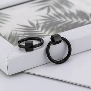 Boucles d'Oreilles Créoles Géométriques Minimalistes en Acier Inoxydable 316L pour Femmes Hommes Punk Noir Argent Or Cube