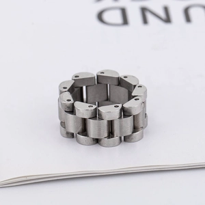 Industrial Stainless Steel Watch Strap Style Link Ring Brushed Metal Hip Hop Minimalist Band Ring For Men Women Daily Jewelry