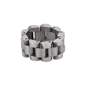 Unisex stainless steel watch strap style ring with a brushed metallic finish