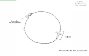 Detailed size specifications for adjustable stainless steel cross bracelet with dimensions