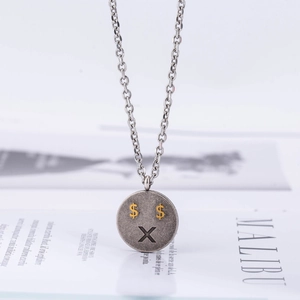 Collana da Uomo con Medaglione Rotondo in Acciaio Inossidabile Retrò con Faccina Sorridente Pendente Emoji Segno del Dollaro