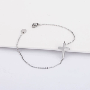Minimalist Stainless Steel Sideways Cross Chain Bracelet For Women Adjustable Polished Geometric Jewelry Daily Wear Gift