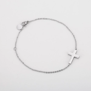 Minimalist stainless steel polished cross bracelet with adjustable lobster clasp for women