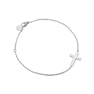 Minimalist silver stainless steel cross bracelet with adjustable chain and lobster clasp