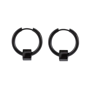 Boucles d'oreilles créoles géométriques noires mat en acier titane avec écrous coulissants
