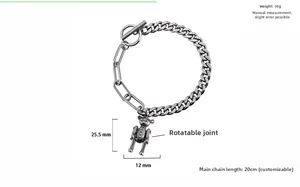 Detailed view of hip hop teddy bear bracelet with movable joints and dimensions