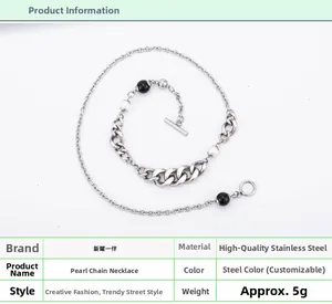 Détail du collier punk en acier inoxydable avec perles et fermoir à bascule OT