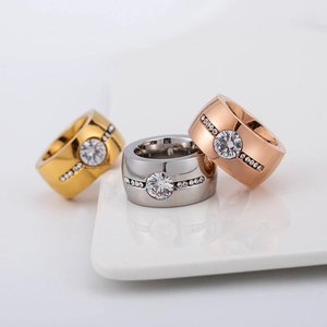 Men's 18K gold plated titanium steel rings with cubic zirconia in three elegant colors
