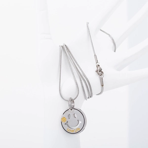 Hip hop silver snake chain necklace with hollow smiley face pendant and Love Life engraving
