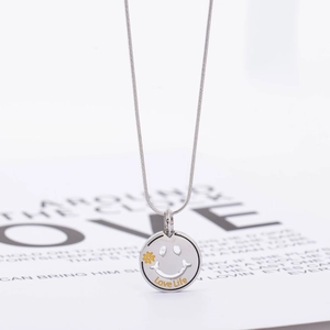 Hip hop stainless steel necklace with smiley face pendant and clover charm on snake chain