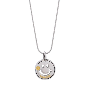 Hip hop silver smiley face pendant necklace with gold clover and Love Life engraving