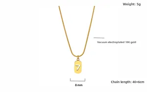 Detail view showing 8mm lucky number 7 pendant and 40+6cm gold plated snake chain