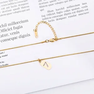 Golden titanium steel snake chain necklace with hollow number 7 rectangular pendant