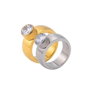 Anillo Ancho de Acero Inoxidable Minimalista para Hombre Mujer Oro Plata Engaste en Bisel Zirconia Joyería Geométrica