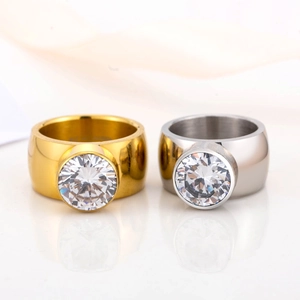 Anelli da uomo in acciaio inossidabile con grande zircone tondo oro e argento