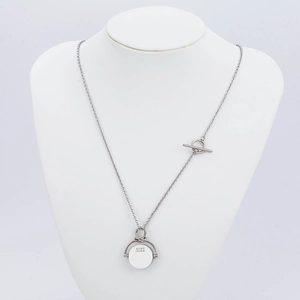 Collier argenté avec fermoir barre OT et pendentif rotatif gravé Merci Paris