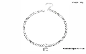 Collana con faccina in acciaio al titanio con catena cubana argento, moschettone e catenella