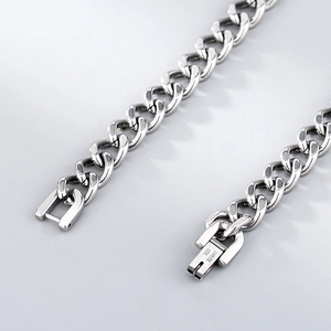 Collier hip hop double couche en acier inoxydable argenté avec maillons cubains polis
