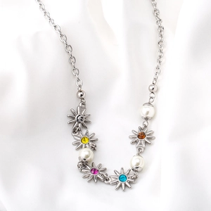 Collana con Ciondolo a Forma di Girasole in Acciaio Inossidabile con Künstliche Perle Sintetiche Zirconia Colorata Sorriso Gioielli Donna
