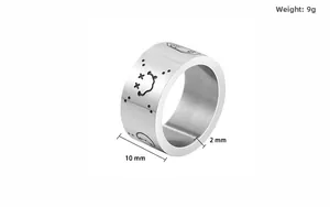 Détail d'une bague smiley punk de 10mm de large avec dimensions et poids de 9g indiqués