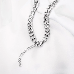 Collana a catena barbazzale corta in acciaio al titanio argento con ciondolo sorridente