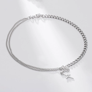 Punk Edelstahl Halskette mit asymmetrischer Kette, Sternkreuz-Anhänger und Kristall