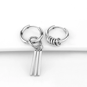 Titanium Steel Asymmetric Drop Earrings For Men Women Punk Hip Hop Geometric Cylindrical Bar Small Rings Silver Hoop Earrings Jewelry Gift