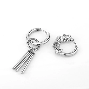 Unisex silver titanium steel drop earrings with industrial punk style geometric bars