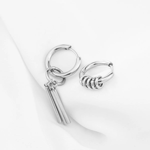 Unisex geometric stainless steel drop earrings with punk style long pendant and hoops