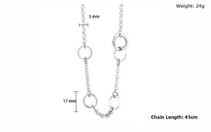 Detail view of 5mm silver O-chain necklace with 17mm metal ring and 45cm total length