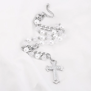 Collier Pendentif Croix en Acier Inoxydable 316L Punk Gothique Avec Chaîne en Künstliche Perles d'Imitation Strass Bijoux pour Unisexe