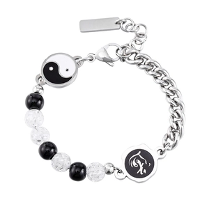 Bracciale in Acciaio al Titanio Tai Chi Yin Yang per Uomo Donna Nuovo Stile Cinese Catena Asimmetrica Perline Gioielli Amuleto Protettivo Regalo