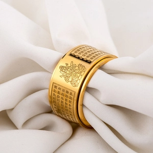 Vintage golden stainless steel spinning ring with engraved Buddhist Heart Sutra scriptures