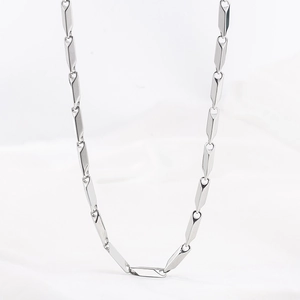 Polished silver geometric bamboo chain necklace in titanium steel for men and women