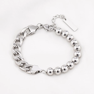 Minimalist Stainless Steel Splicing Bracelet For Men Women Punk Curb Chain Metal Bead Bracelet Adjustable Jewelry Gift
