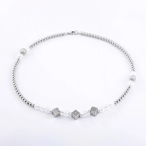 Collier de Künstliche Perles en Acier Inoxydable Punk Avec Pendentif Dé Künstliche Perle d'Imitation Künstliche Perles de Verre Streetwear Bijoux Hip Hop Unisexe
