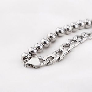 Punk style stainless steel bracelet with mixed curb links and polished beads design