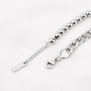 Punk style stainless steel NK curb and bead splice chain bracelet with lobster clasp