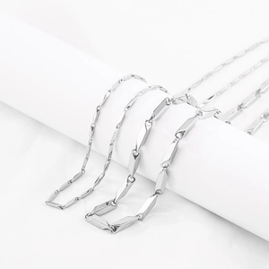 Punk Style Stainless Steel Bamboo Joint Chain Necklace For Men Women Polished Geometric Rhombus Link Choker Jewelry Gift