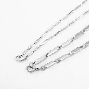Punk style silver stainless steel bamboo tube chain necklace with lobster clasp closure