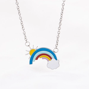 Titanstahl Regenbogen Sonne Wolke Anhänger Halskette Für Damen Herren Emaille Cartoon Bunter Schmuck Zubehör Täglich Geschenk